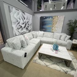 Alloy Jumbo Corduroy Symmetrical Sectional Living Room Set / 3pc Comfy Couch Sofá Cómodo