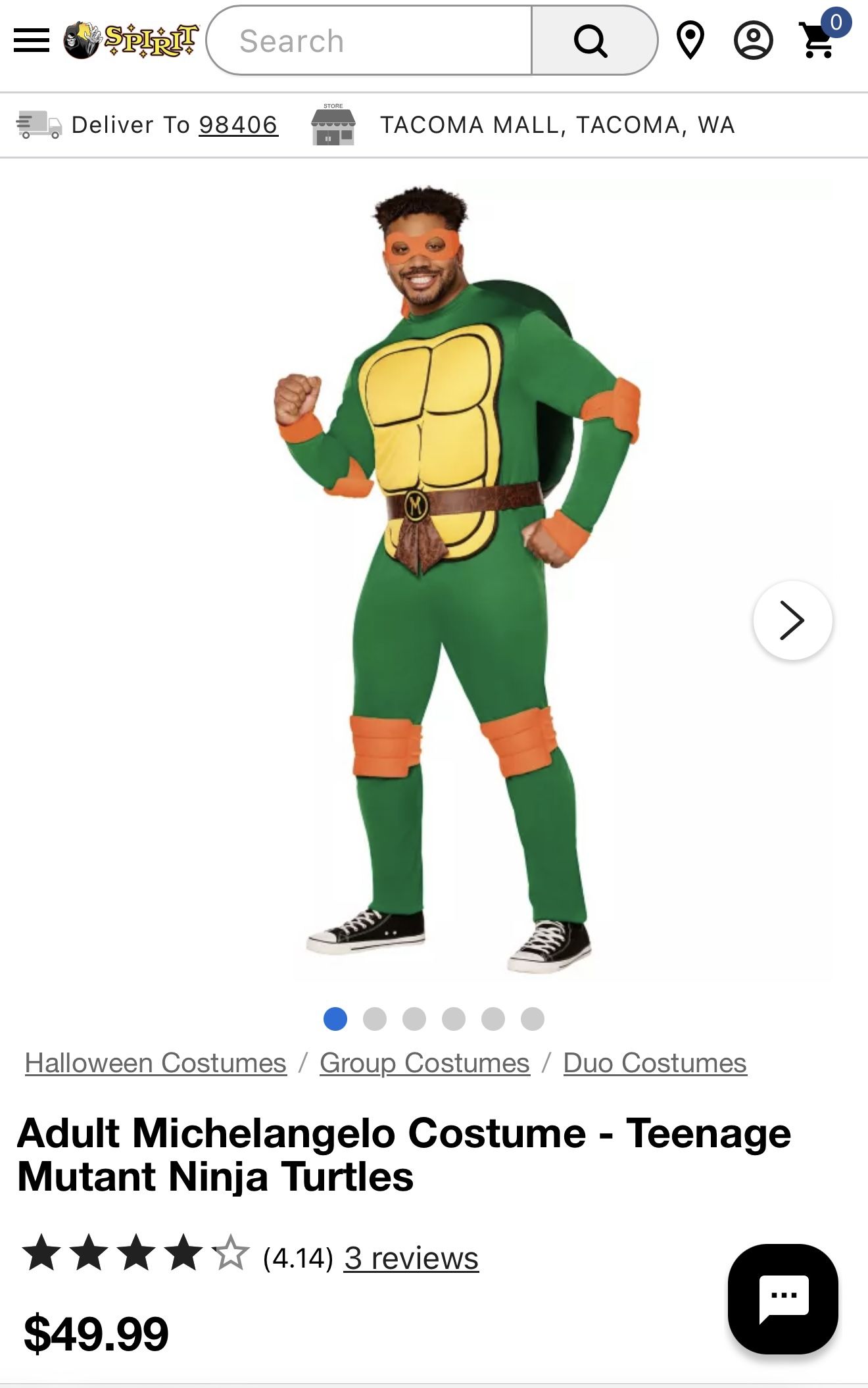 Men’s XL TMNT Michelangelo Costume
