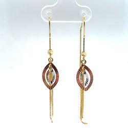 14KT Tri Color Hanging Oval Earrings 2.10g 158960/13