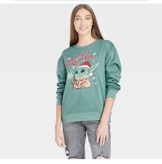 Star Wars Baby Yoda Galaxy's Greetings Christmas Sweatshirt Women's Small
