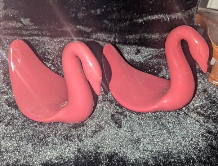 Two Rose-Colored Swan Towel Holders 