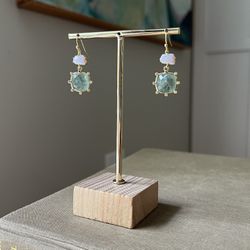Blush Pink & Green Stone Earrings ( firm on price )