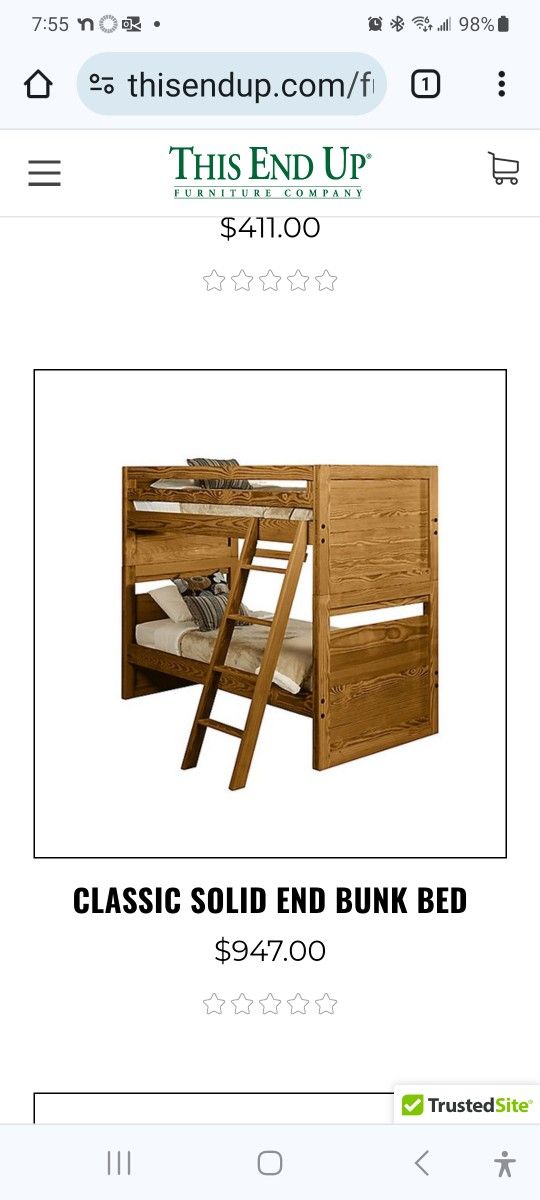 This End Up Classic Solid End Bunk Beds With Rail And Ladder
