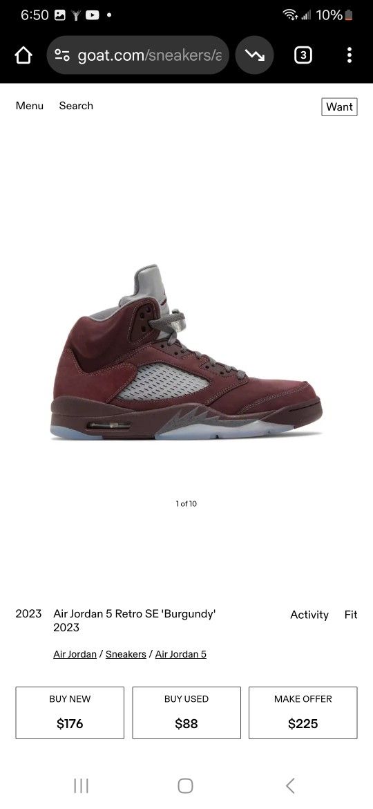 Air Jordan 5s Se (2023) Burgerdy Size 13