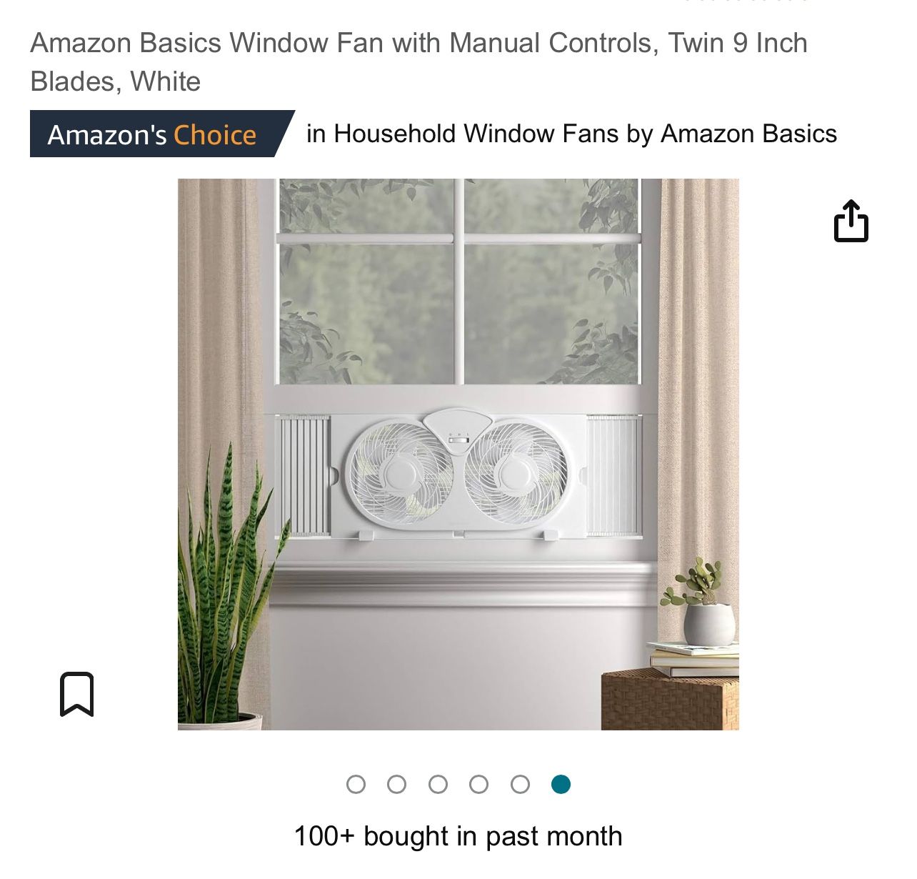 Amazon Basics Window Fan with Manual Controls, Twin 9 Inch Blades, White