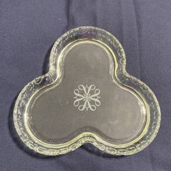 Vintage Avon Clover Dish, Etched Clear Glass, Jewelry/Trinket Dish