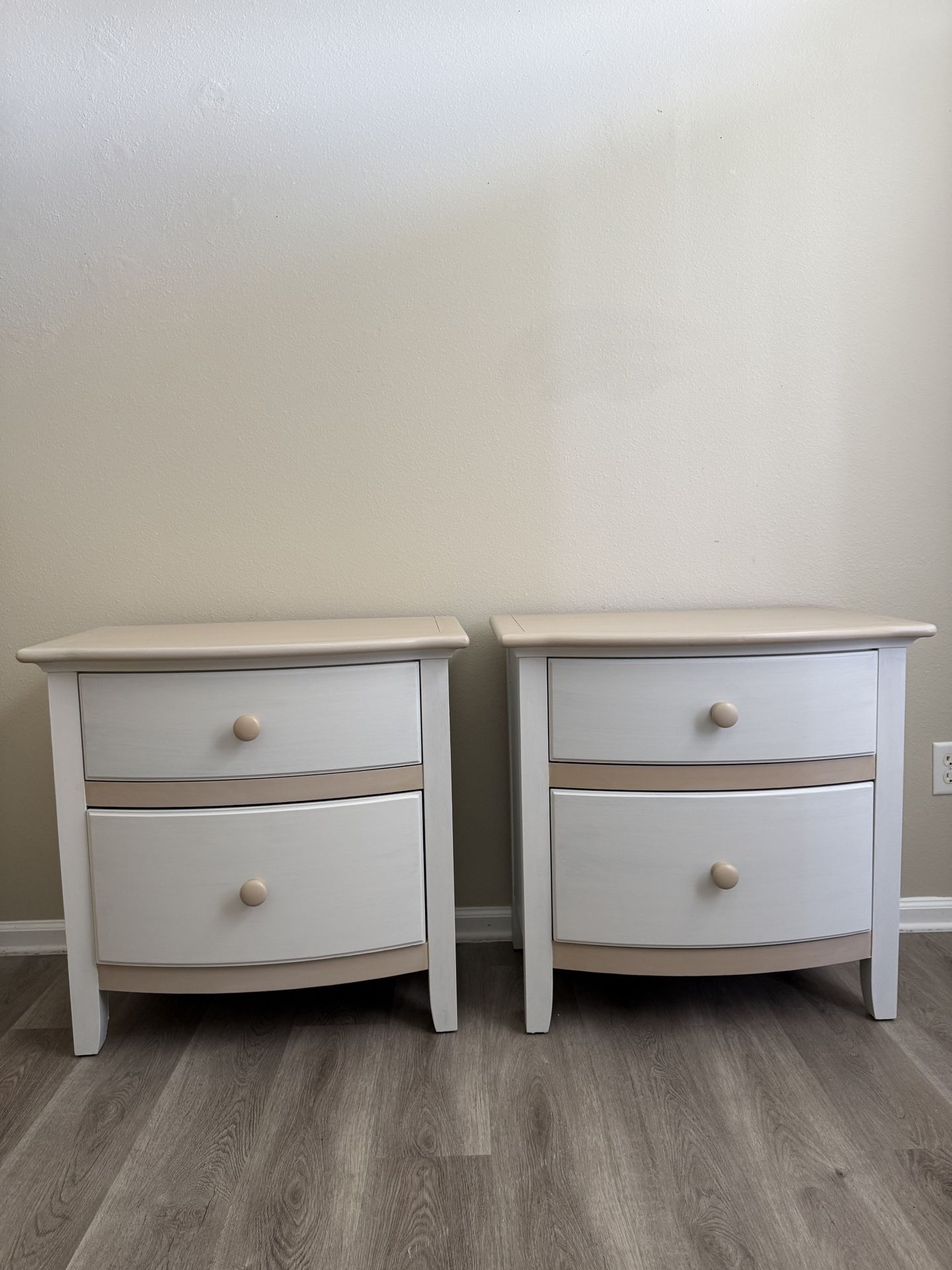Pair of Solid Wood Wide Large Nightstands – Dusty Gray & Whitewashed Raw Wood