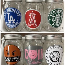 custom mason glass jar piggy banks - Disney dodgers angels Starbucks