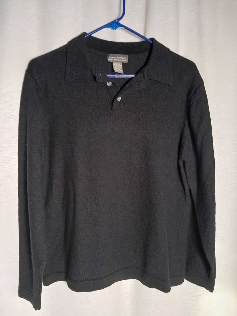BLACK Banana Republic 100% Fine Merino Wool Sweater Long sleeve Women Sz Med