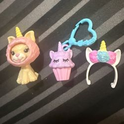 BarbieClub Chelsea Doll Unicorn Pieces cat, unicorn hat, Barbie Headband & Charm