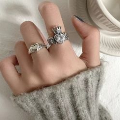 Set Of 2 Two 925 Silver Heart Cuff Ring Rings Band Gift