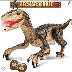 Hot Bee Remote Control Dinosaur Toys for Kids 5-7 8-12, Walking Robot Dinosaur Toy w/ Light & Roaring Simulation Velociraptor, Dinosaur Toys for Boys