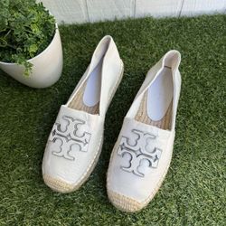TORY BURCH Ines Leather Platform Espadrilles In Gardenia Sz 7 New store display