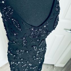 Vintage Sue Wong Nocturne Black Silk Beaded Padded Lined Cocktail Dress Size Petite 10