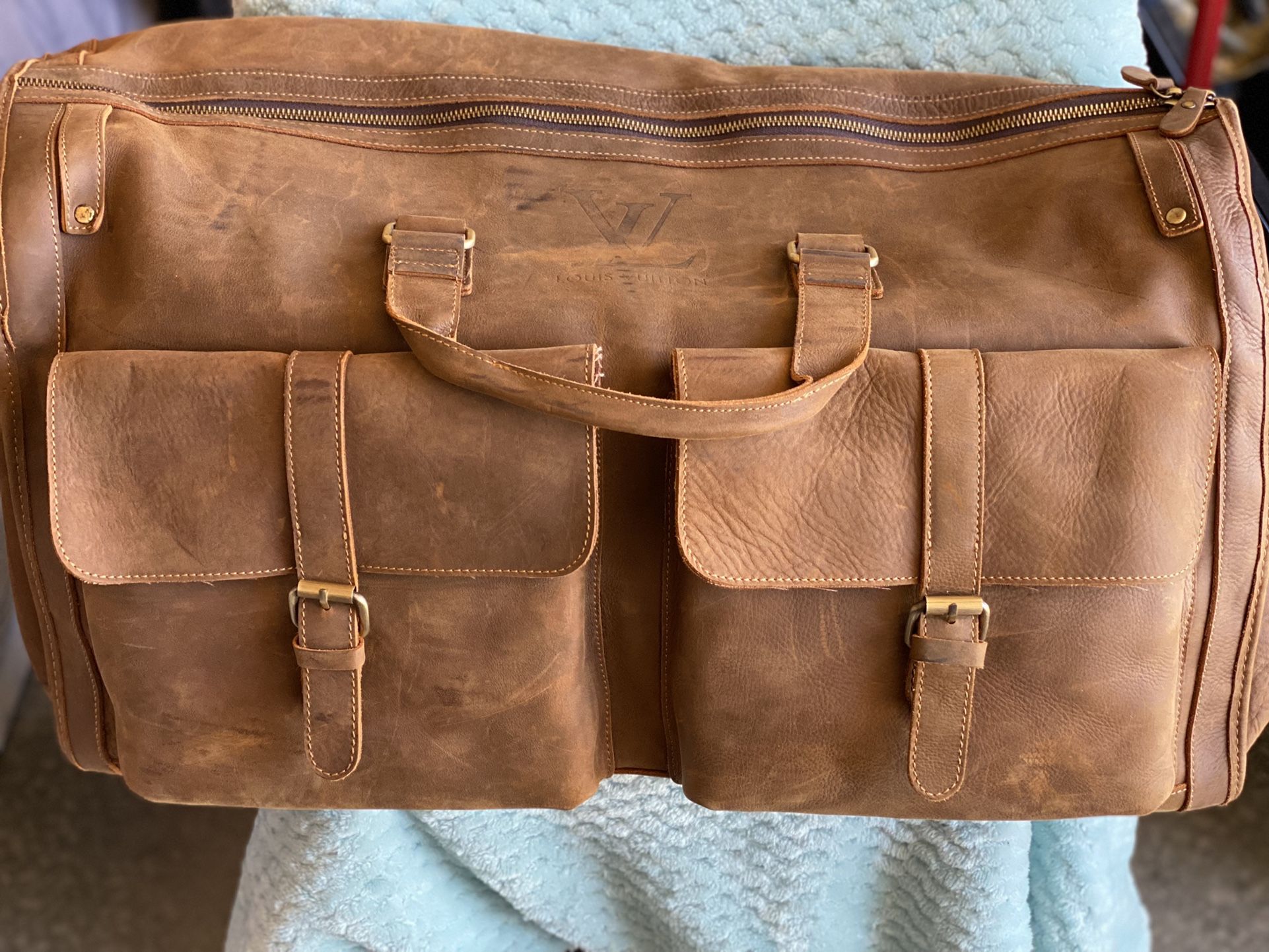 Brown Leather duffle Bag  Light/dark