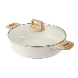 CAROTE Nonstick Stock Pot with Lid Soup Pot, 4 Quart with Lid, Casserole Super Easy to Clean Non Stick Cooking Pot Cookware PFOA Free, White Granite