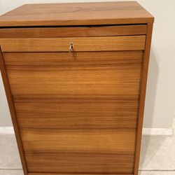 MCM Danish Teak Tambour Door Locking Filing Cabinet, 1960's
