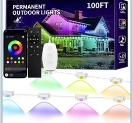 KSIPZE 100ft Permanent Outdoor Lights Waterproof IP67, Smart RGB+IC Eaves LED Lights with App & Button Control, 200+ Dynamic Scene Modes for House Roo
