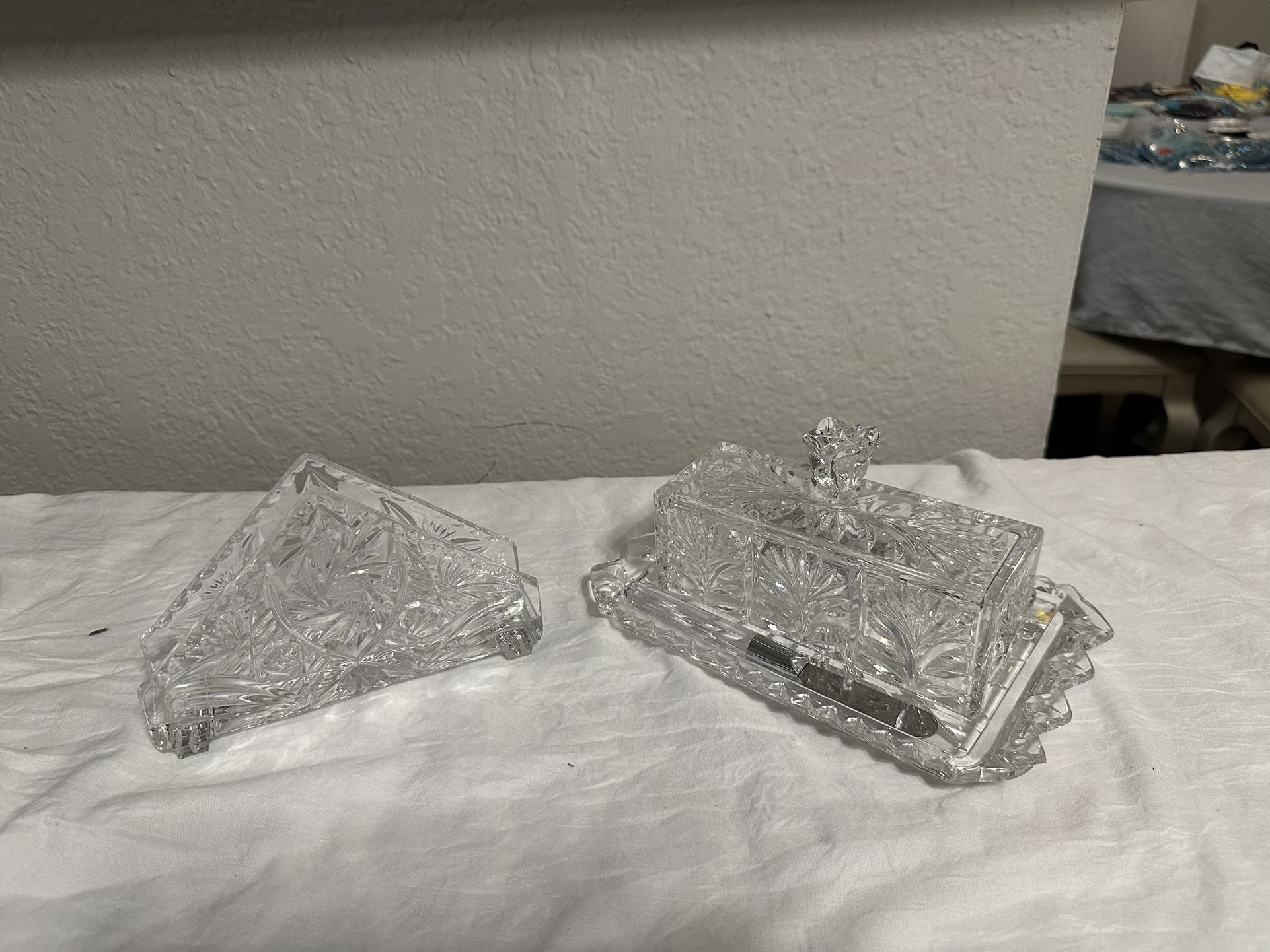 Glass Butter Dish& Napkin Holder