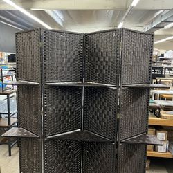 4 Panels Brown Room Divider Wall with Removable Storage Shelves ( 18"L x 1"W x 71"H each panel )