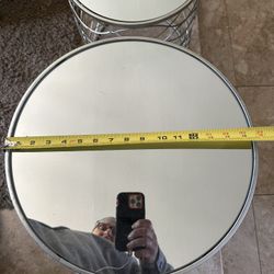 2 Round Silver Glass stackable tables $50 For pair