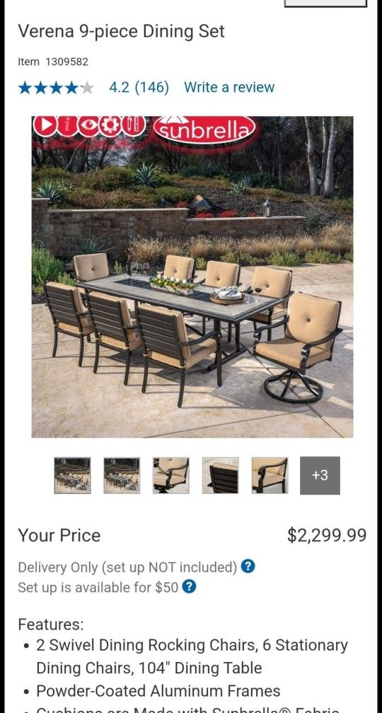 Sunvilla Verena 9 piece Dining Set $1,750