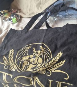 Stone Brewing Gargoyle Logo Black cotton Canvas Tote Bag. 15" X 15" A000