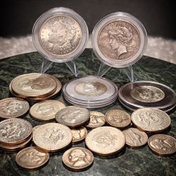 Large Silver Lot -90% Silver Dollars- 5oz+ -Peace Silver and Morgan Silver dollar Franklin and 1964 Kennedy plus many more.Most are Mint Uncirculated.