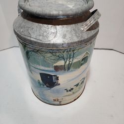 Vintage GOLDEN HARVEST DAIRY PRODUCTS Old Style Metal Milk Jug Popcorn Tin Can