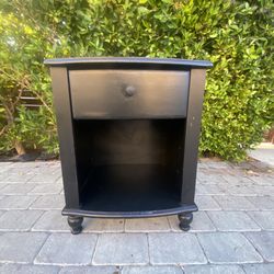 Wooden Black Nightstand with Drawer & Open Shelf (Real Wood)