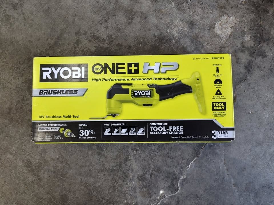 FREE BONUS BLADES!
NEW RYOBI PBLMT50B 18V ONE+ HP CORDLESS BRUSHLESS MULTITOOL - TOOL ONLY WITH ACCESSORIES