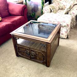 Vintage Smokey Glass Coffee Table With Storage
