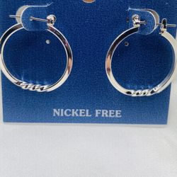 Silver Twisted Hoop Earrings - Nickel Free - NWT