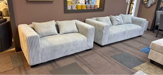 NEW LIGHT GREY SOFA AND LOVESEAT, INCLUDING FREE DELIVERY ORDER HERE PAY UPON ARRIVAL