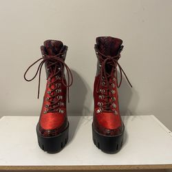 red fake snake skin heels