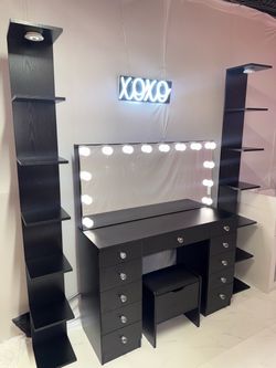 7 Tier Black and White Wall Shelves With LED lights