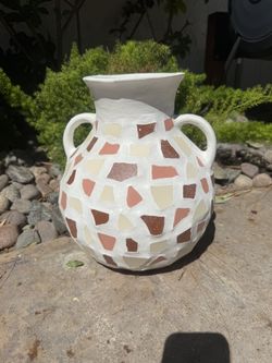 Medium While Clay And Terracotta Mosaic pot 