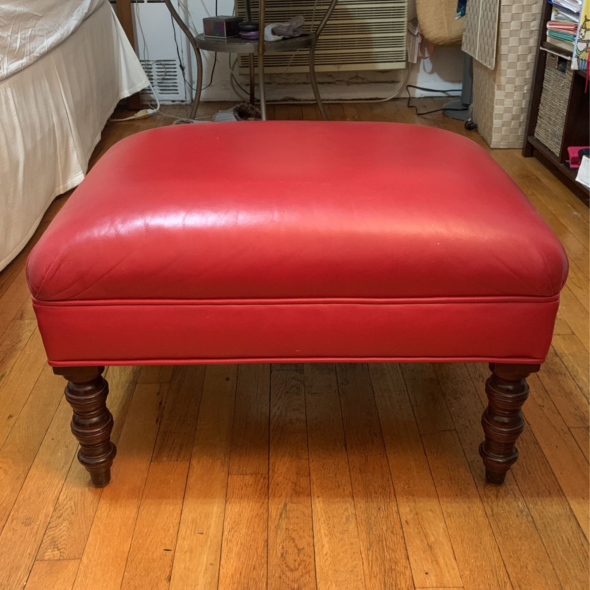 Custom Designer Red Leather Ottoman/Pouf