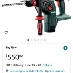 Metabo Cordless Rotary Hammer (tool only) $250