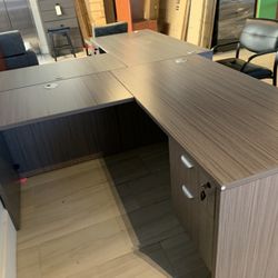 Desk L Shape Gray 60”x66” With Drawers 