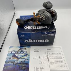 Okuma Fishing Reel Coldwater 350 Low Profile Line counter Left Hand HAS ISSUES!  I DO NOT KNOW ANYTHING ABOUT FISHING BUT I ASSUME SOMETHING IS WRONG 