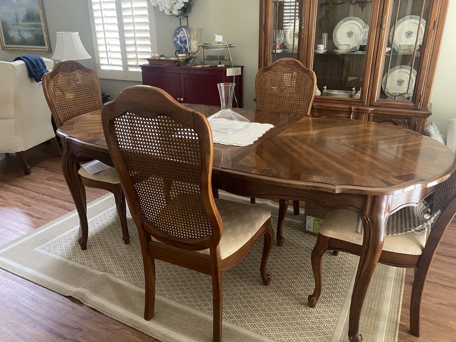 French Provincial Dining Room Set With 6 Chairs And Marching China Cabinet