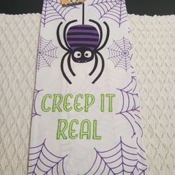 Halloween Decor Flour Sack Kitchen Hand Dish Towel Spider Web Creep It Real 