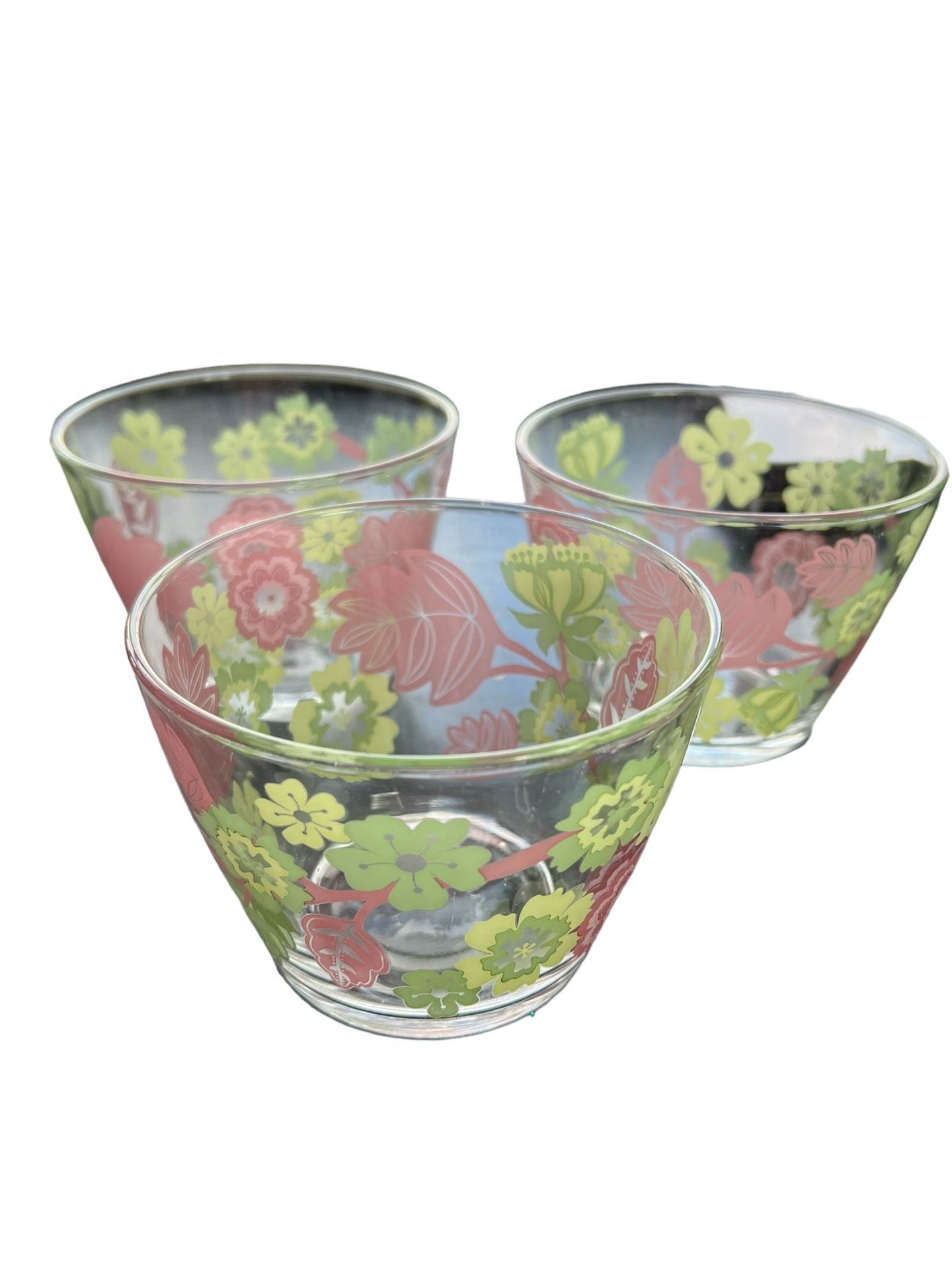 Set of Three Retired IKEA "Ideell"Glass Floral Dessert Bowls. 4" Spice up your dinnerware collection with this vibrant set of three vintage dessert b