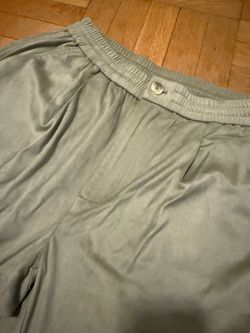 Sage Green Suede-Effect Trousers