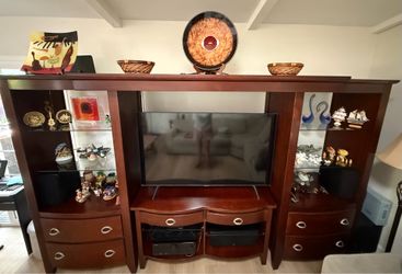 Entertainment center, solid wood, beautiful, with accent lights