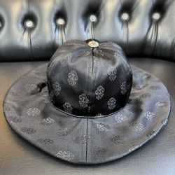 Brand New Chrome Hearts Satin Monogram Bucket Hat Black Silver Cross Top Button