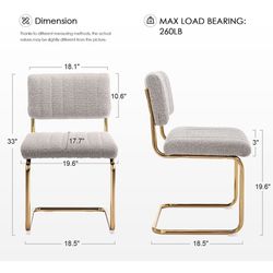 Mid-Century Modern Dining Chairs with Gold Metal Base, Accent Armless Kitchen Chairs with Channel Tufting, Upholstered Boucle Fabric Side Chairs, Set 