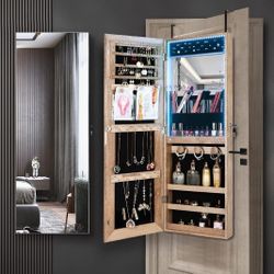 Makeup Mirror Jewelry Storage Cabinet w/LED and lock