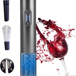 Electric Corkscrew, Grey, Rechargeable with USB Charging Cable, Vacuum Plug, Wine Aerator, Capsule Cutter, Sommelier Set, Gift Idea for Men